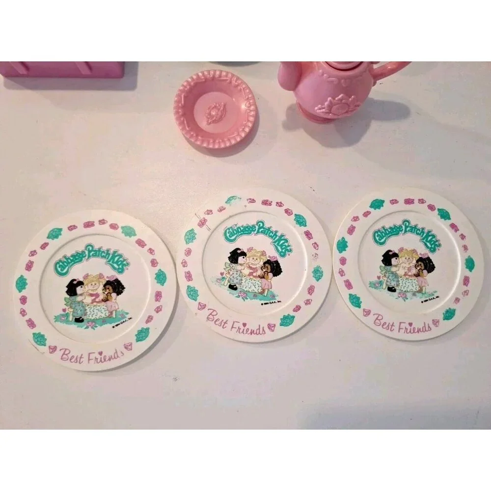 Cabbage Patch Kids Tea Party Vintage 80s Doll Lunchbox Purple Pink Blue Plastic - Picture 10 of 11